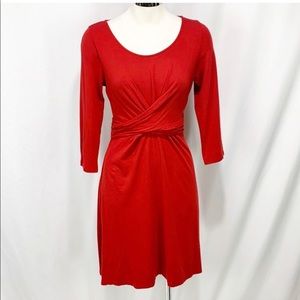 Boden 3/4 sleeve twist front red ponte flare dress 6